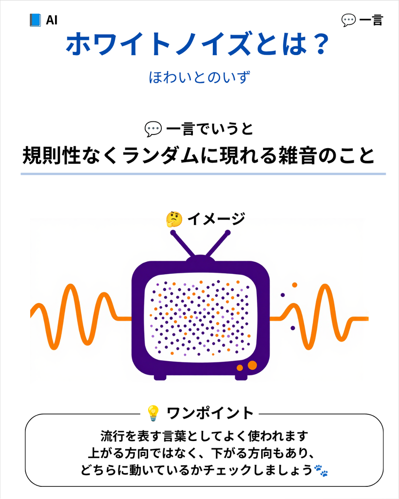 ホワイトノイズとは、予測不能で規則を持たないランダムなデータの揺れや「雑音」のことです。本来の傾向を覆い隠す要因ですが、一定範囲内なら正常変動とも捉えられます。時系列分析での意味と除去手法を解説します。